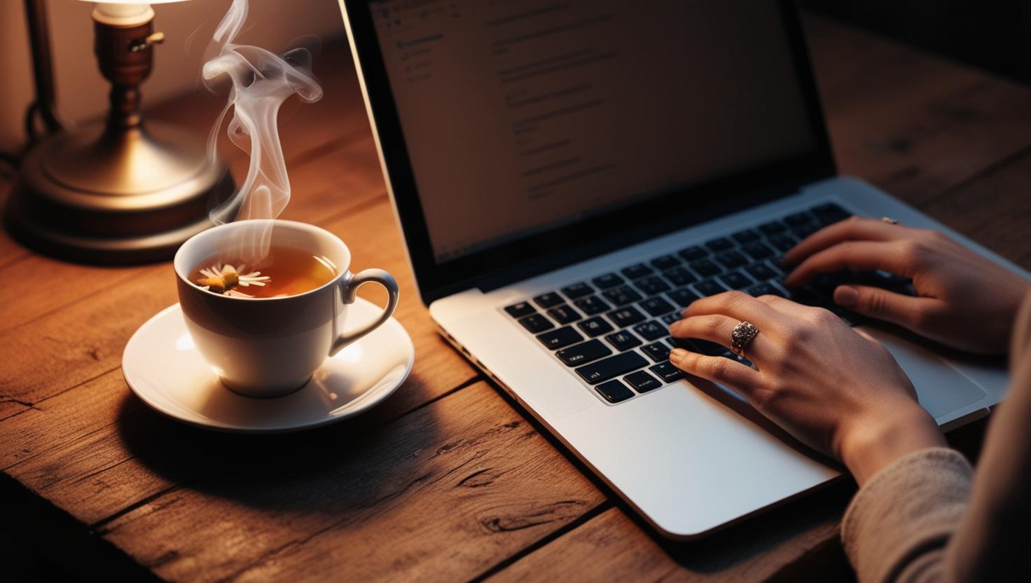 ai foto van blog schrijven aan tafel op een laptio